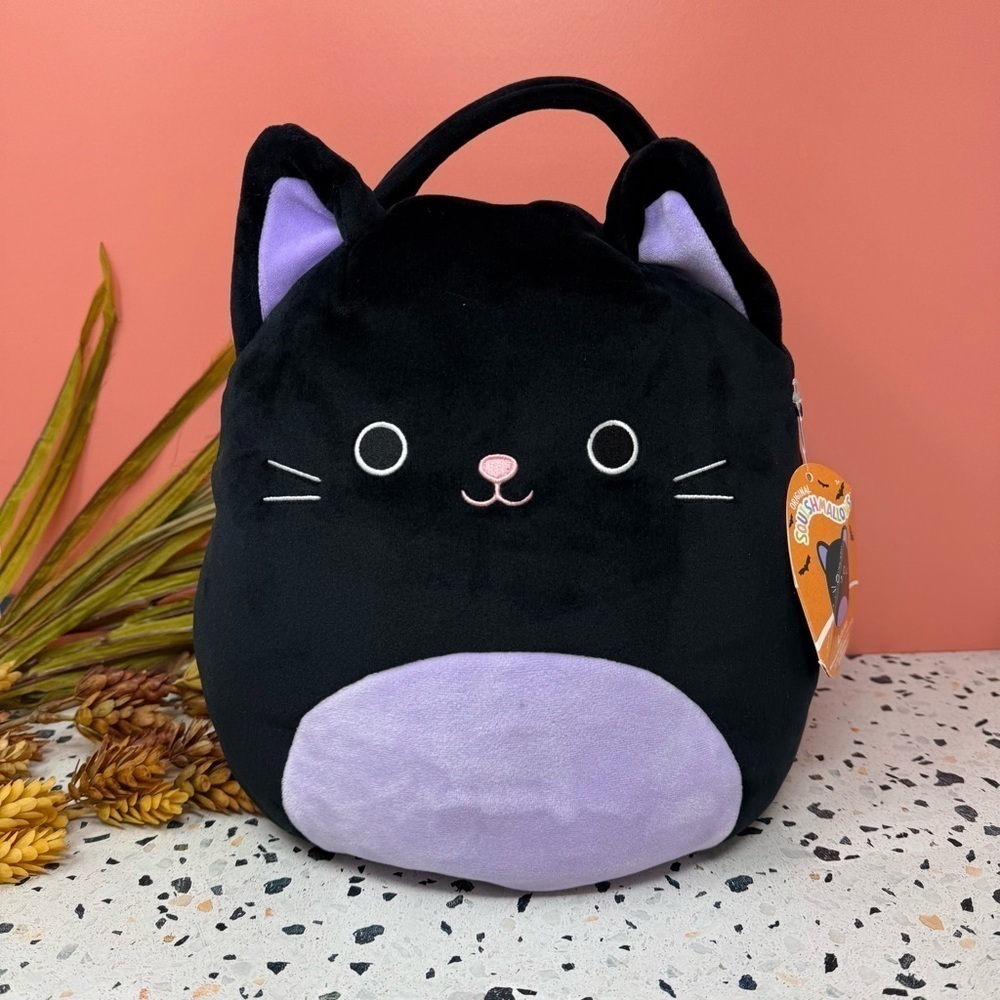 NEW Squishmallows Autumn Black Cat Treat Pail Halloween Squad Plush Toy Sz 10”